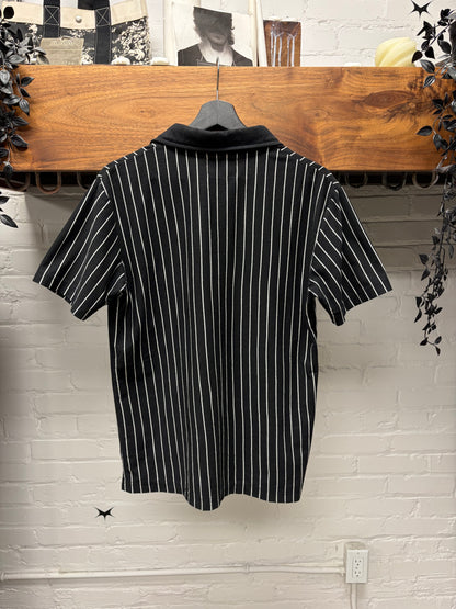 Number (N)ine Black/White Vertical Striped Polo