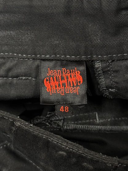 SS1999 Jean Paul Gaultier Waxed Black ‘Zipper Flare’ Cargo Pants