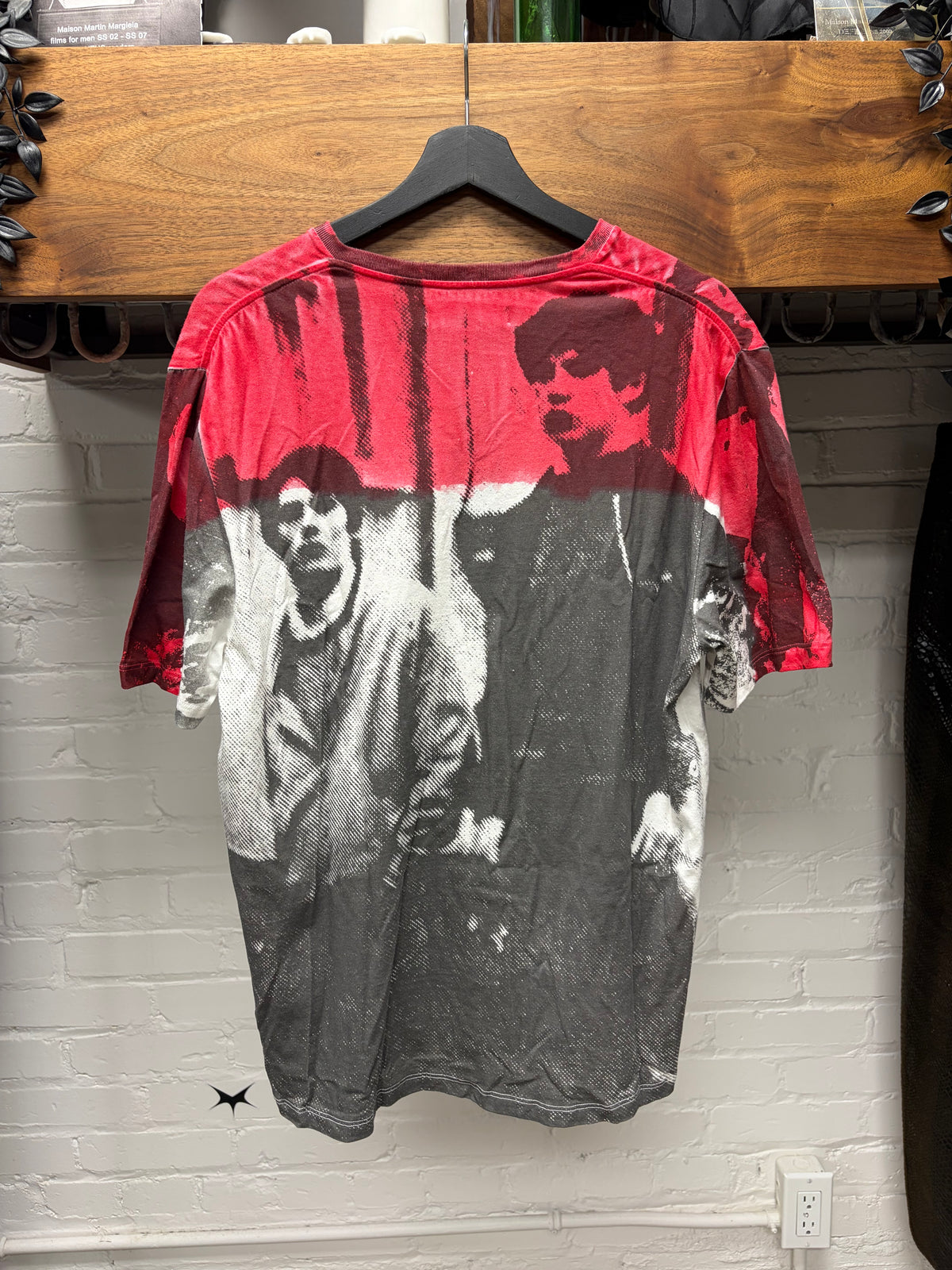 Raf by Raf Simons Bleach Dyed ‘Full Art’ Red/White V-Neck Graphic T-Shirt