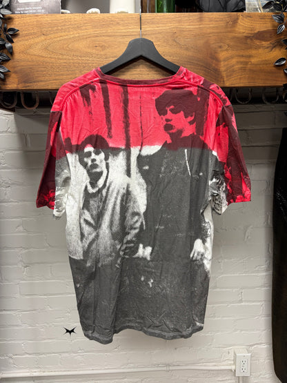 Raf by Raf Simons Bleach Dyed ‘Full Art’ Red/White V-Neck Graphic T-Shirt