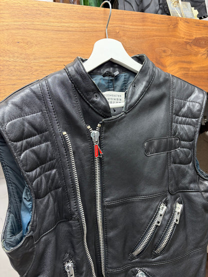AW2003 Maison Martin Margiela Line (0) (10) Artisinal Reconstructed Patchwork Black Lambskin Leather Biker Vest