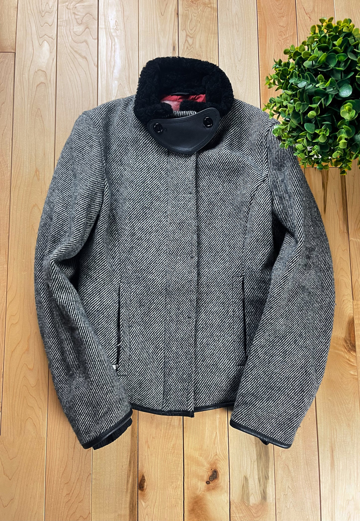 Vintage 2000’s Prada Sport Wool ‘Neck Guard’ Herringbone Grey Coat.