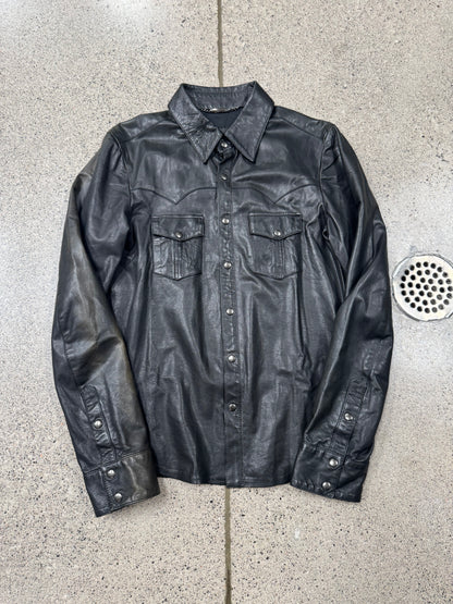 Dolce & Gabbana Mainline Lambskin Leather ‘Western’ Button Snap Shirt