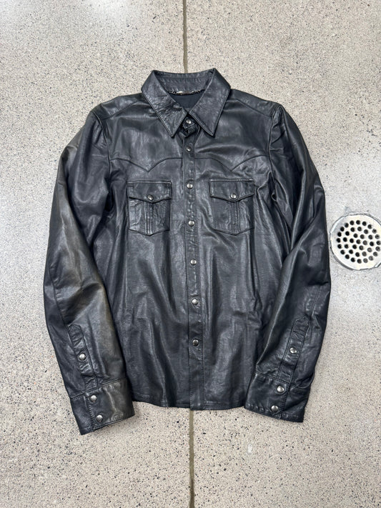 Dolce & Gabbana Mainline Lambskin Leather ‘Western’ Button Snap Shirt