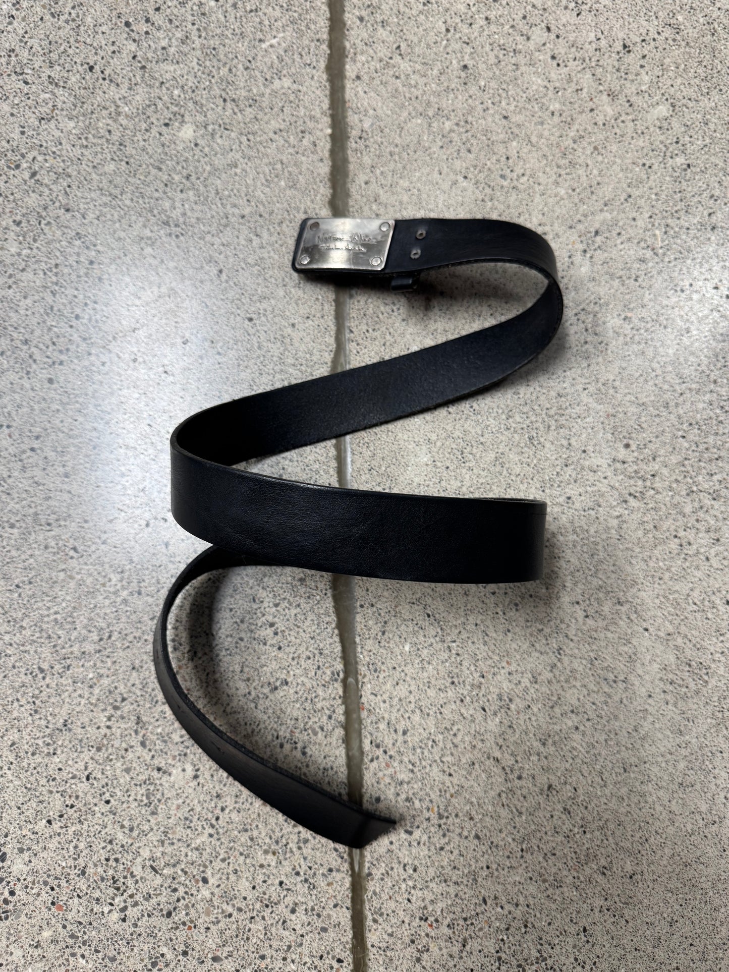 Number (N)ine Miyashita Era Silver ‘Square Buckle’ Leather Belt