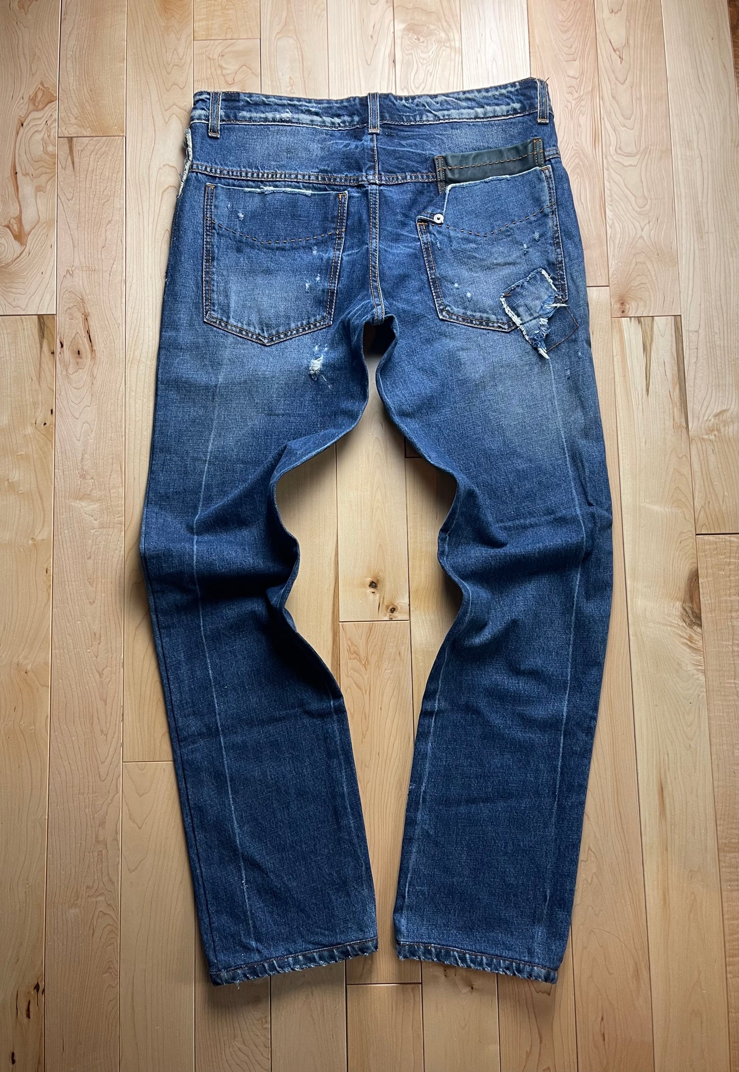 Dirk Bikkembergs Patchwork Washed Blue Bootcut Denim