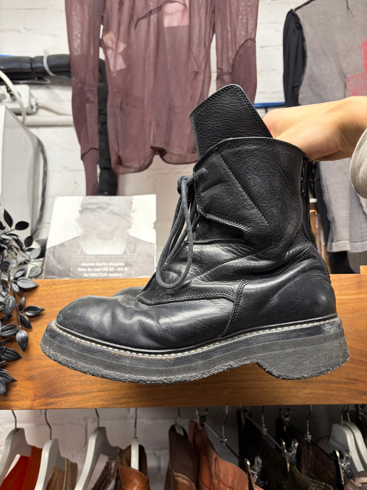 AW2014 Julius Black Object Dyed Horse Leather ‘Angel’ Combat Boots