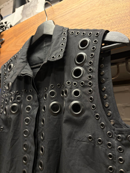 SS2011 Givenchy by Ricardo Tisci ‘Eyelet Studded’ Black Collared Sleeveless Top