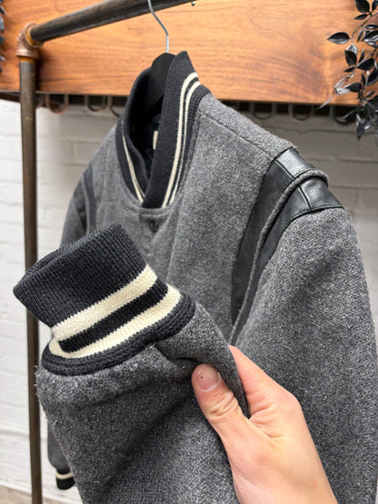 2014 Saint Laurent by Hedi Slimane ‘Teddy’ Grey/Black Wool Varsity Jacket
