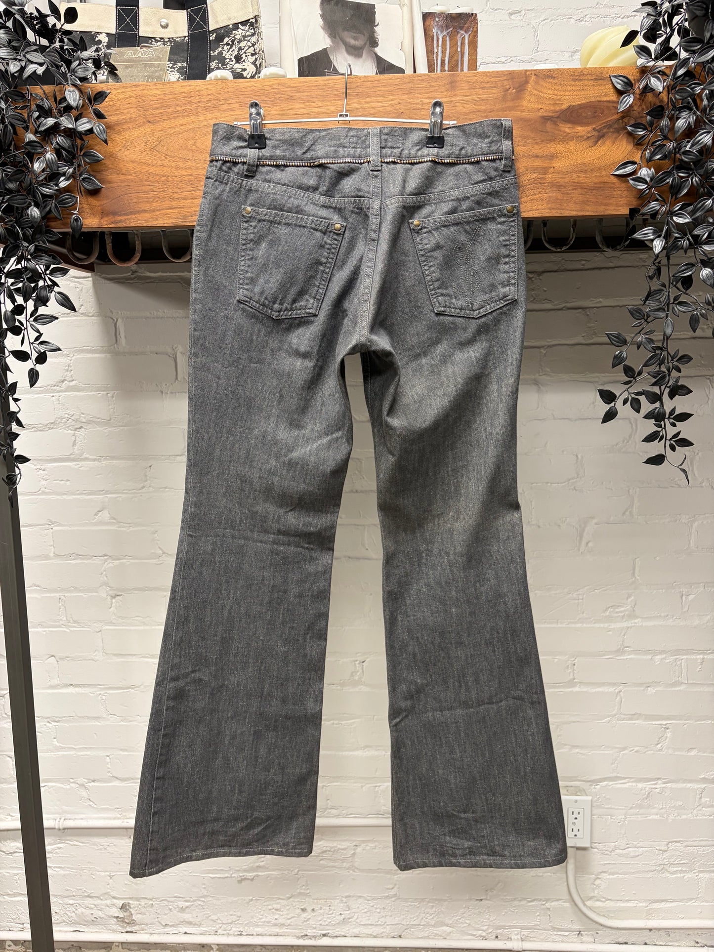 Vintage Yves Saint Laurent Rive Gauche by Tom Ford ‘Zipper Cummerbund’ Flared Leg Denim