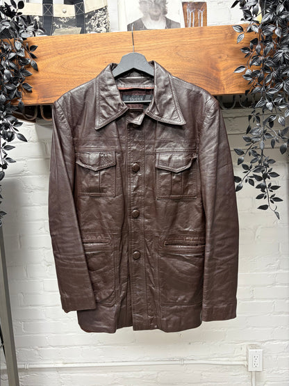 Gucci ‘Western’ Dark Brown Calfskin Leather Jacket with Pointed Collar