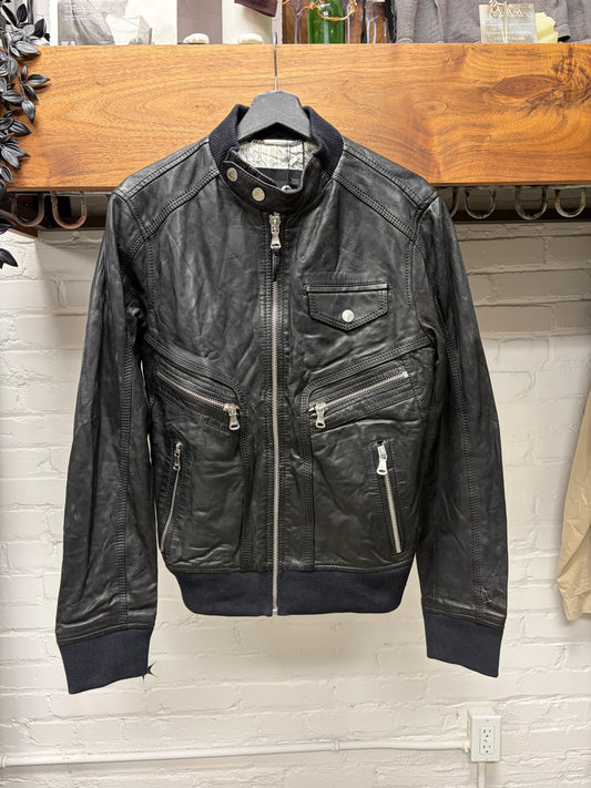 2000s Dolce & Gabbana Multi-Pocket Black Slim Lambskin Leather Biker Jacket