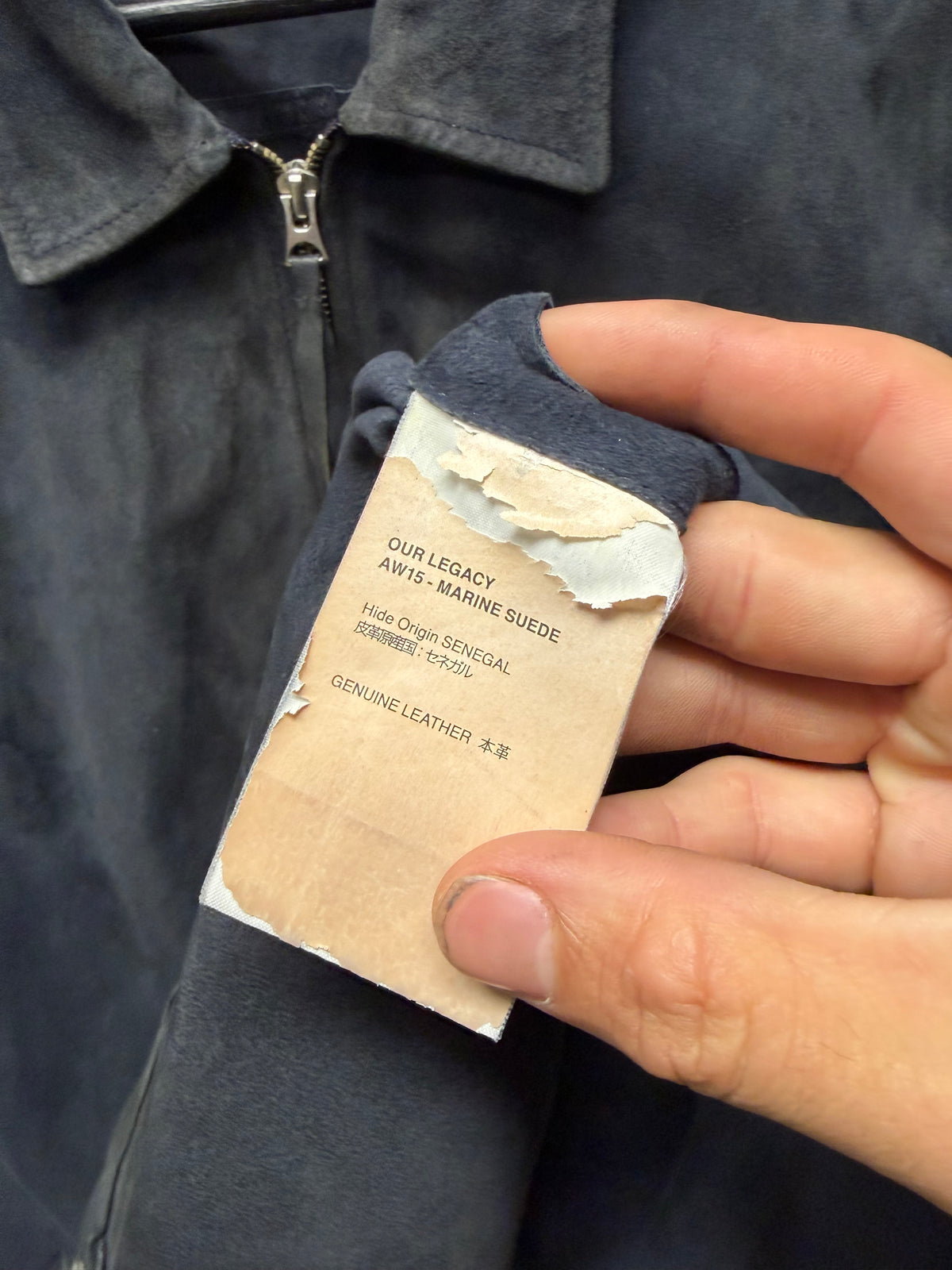 AW2015 Our Legacy ‘Marine Suede’ Faded Black Zip-Up Work Jacket