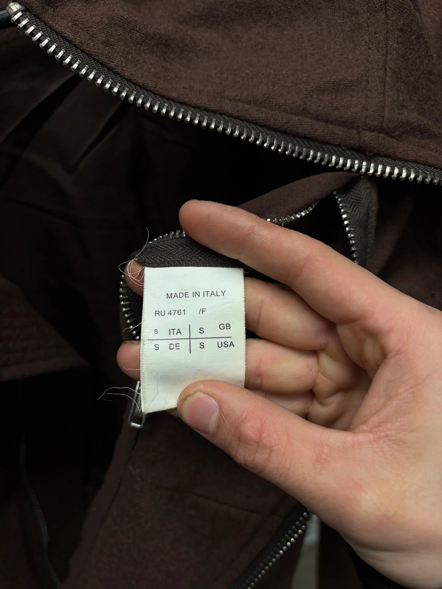 Rick Owens ‘Intarsia’ Dust Brown Wool High Neck Jacket