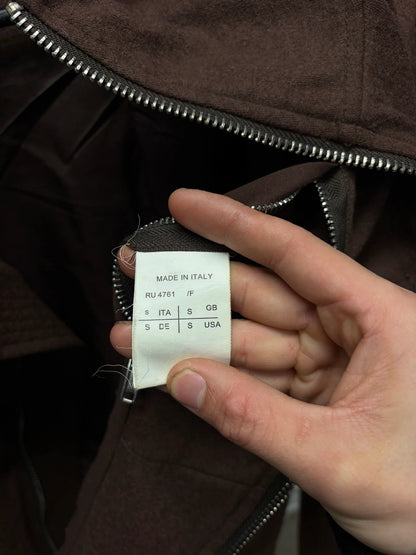 Rick Owens ‘Intarsia’ Dust Brown Wool High Neck Jacket