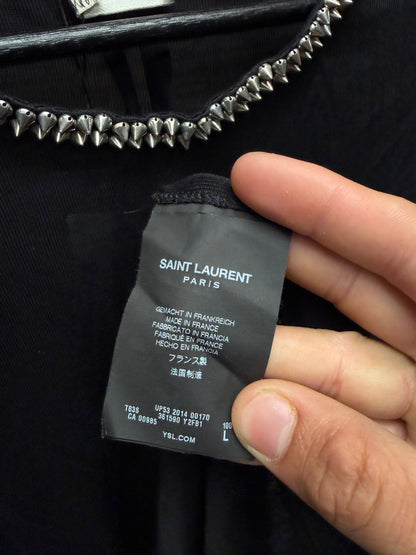 2014 Saint Laurent by Hedi Slimane ‘Studded Spike Collar’ Black Silk Short Sleeve Shirt
