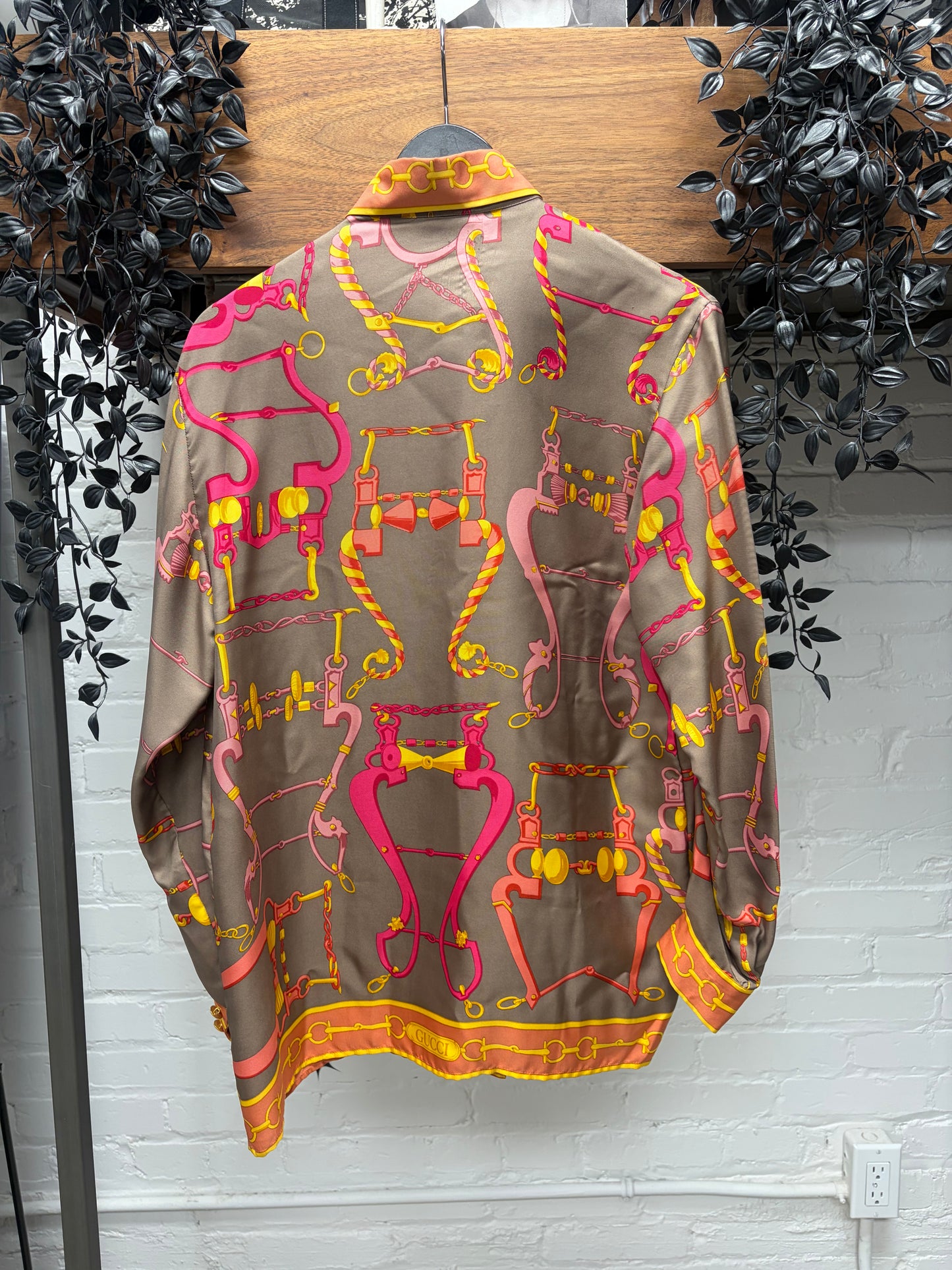 Vintage 80s Gucci Silk Horsebit Patterned Full Print Shirt