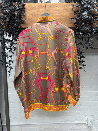 Vintage 80s Gucci Silk Horsebit Patterned Full Print Shirt