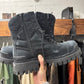 Balenciaga Black Distressed Canvas ‘Strike’ Combat Boots