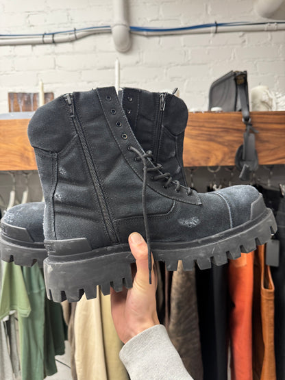 Balenciaga Black Distressed Canvas ‘Strike’ Combat Boots