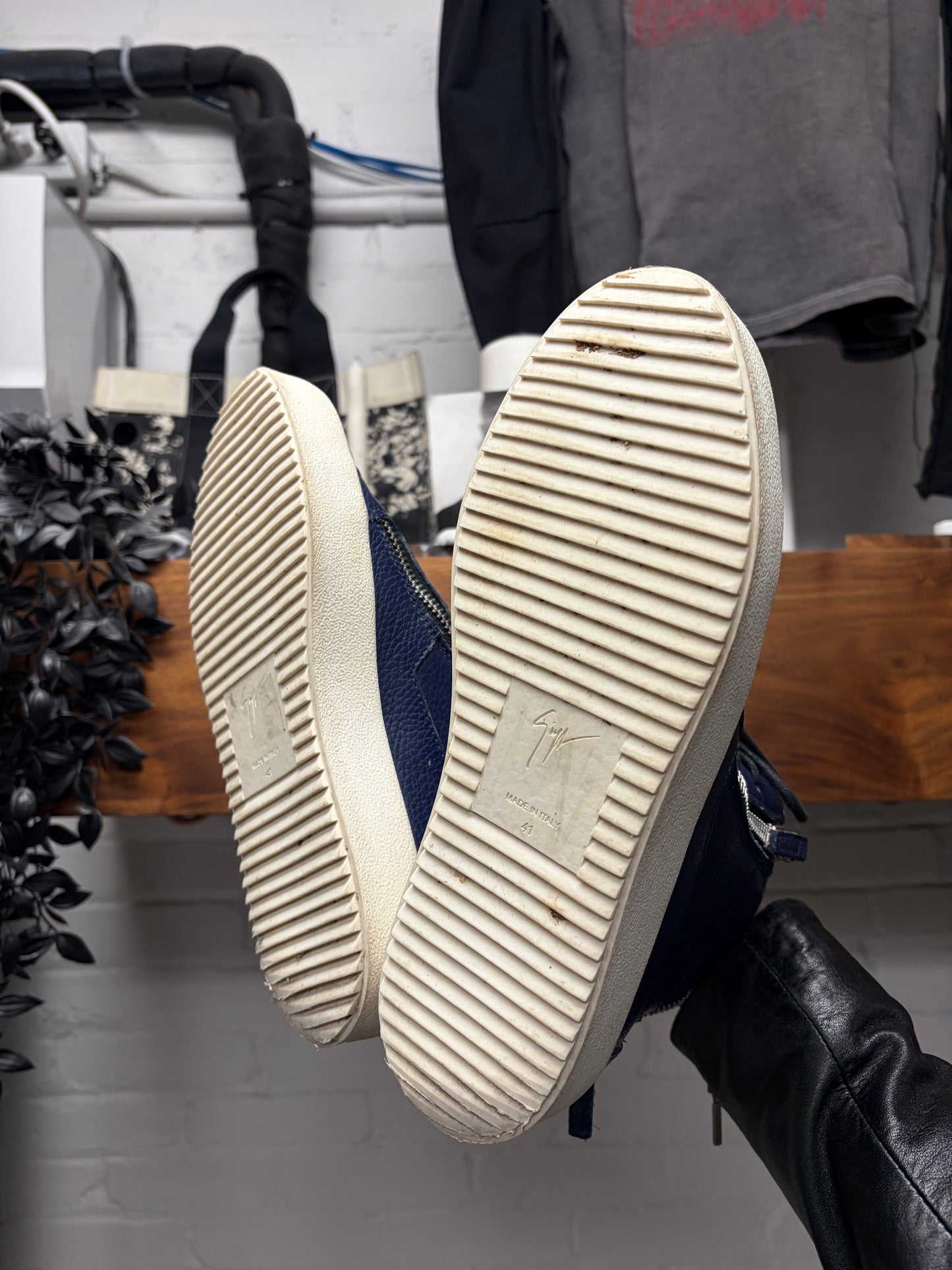 Giuseppe Zanotti ‘Coby’ Dark Blue Leather High Top Sneakers