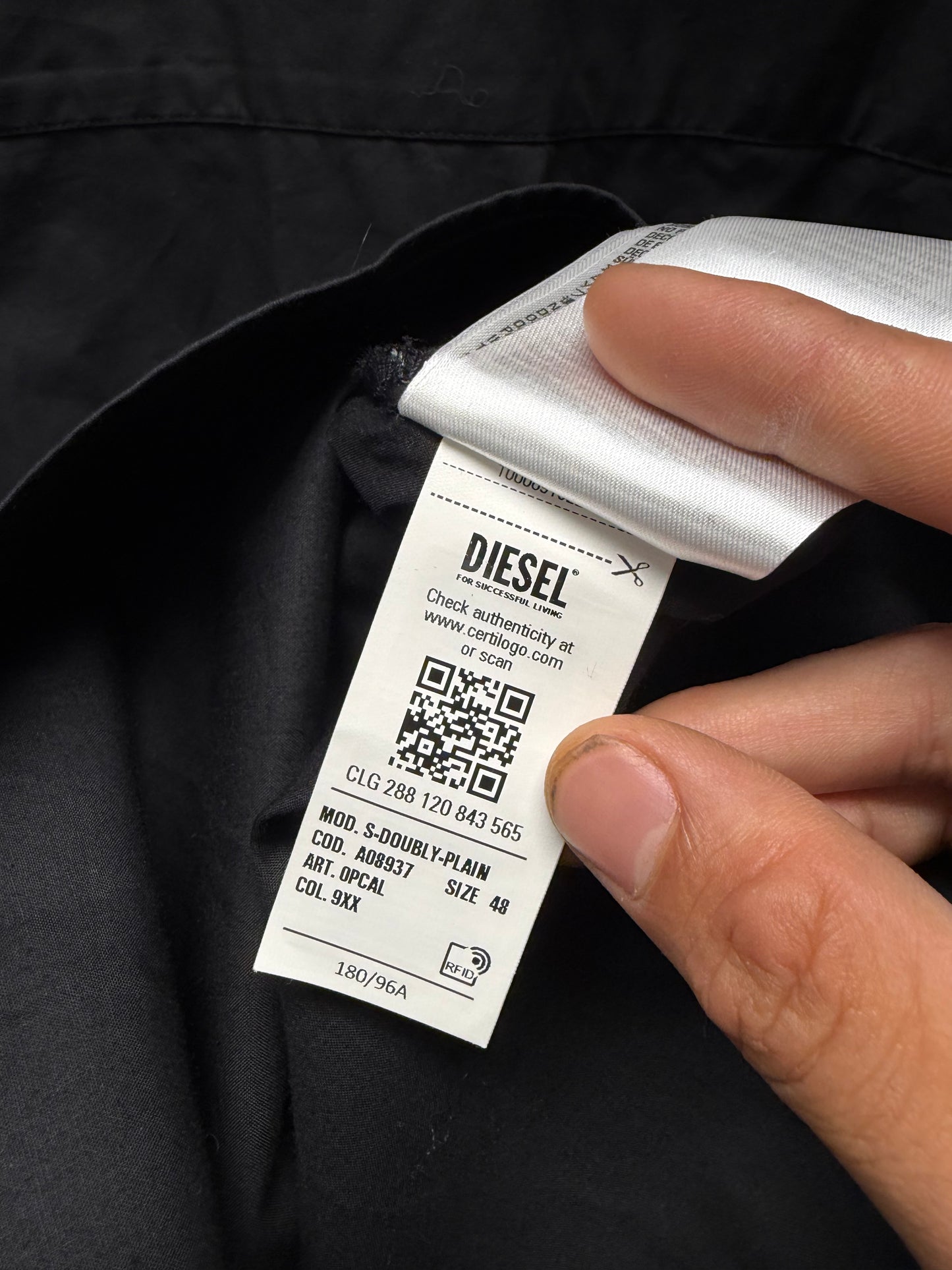 Diesel Embroidered ‘D-Logo’ Black Button Up Shirt