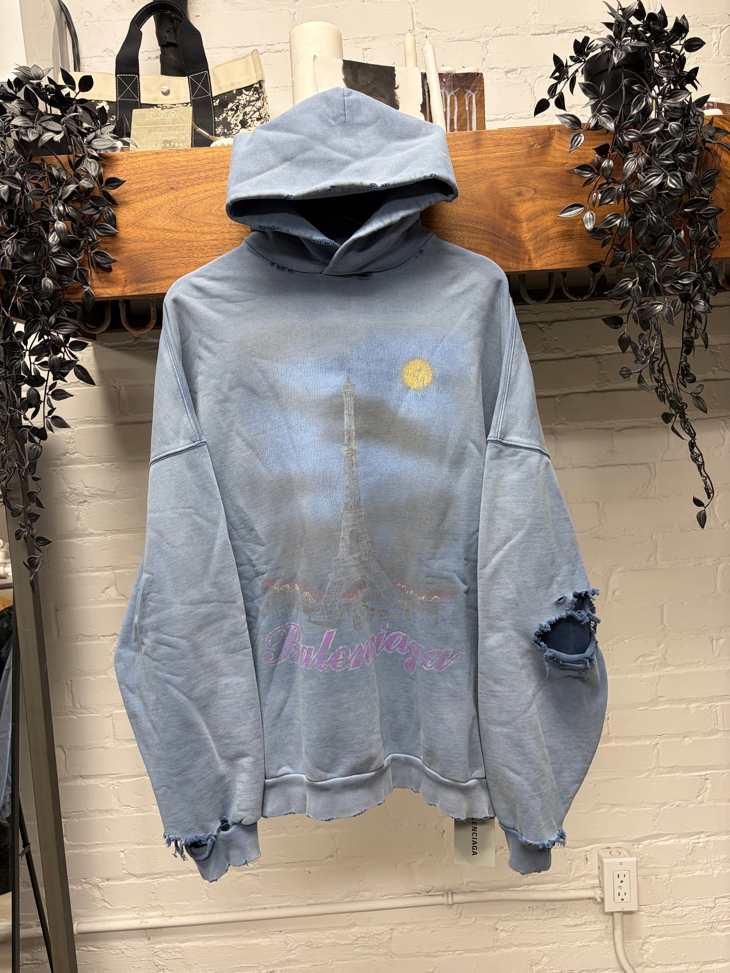 AW2023 Balenciaga ‘Paris Moon’ Blue Heavy Distressed Hoodie