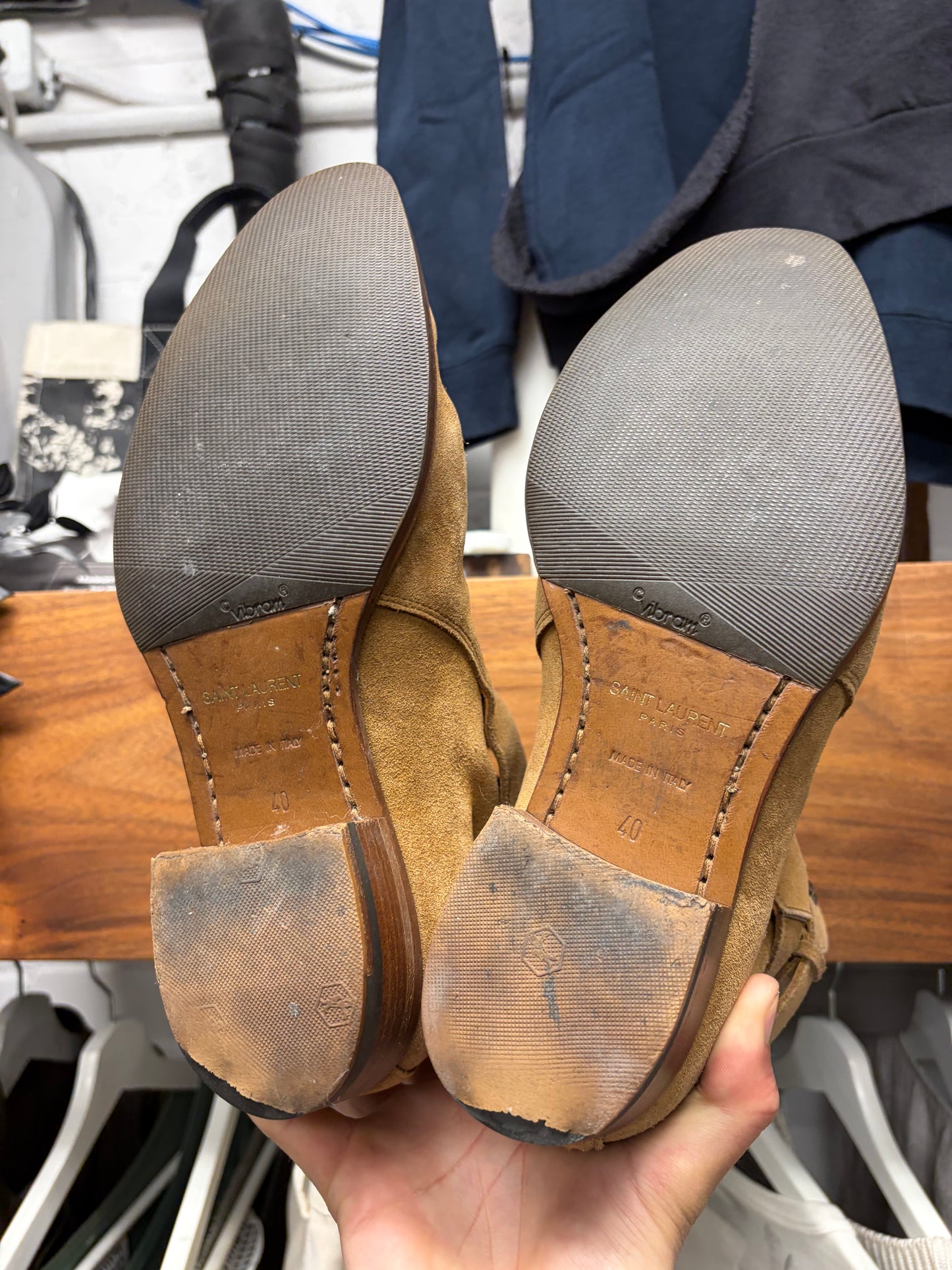 Saint Laurent ‘Jodhpur’ Brown Suede Harness Pointed Toe Ankle Boots