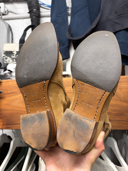 Saint Laurent ‘Jodhpur’ Brown Suede Harness Pointed Toe Ankle Boots