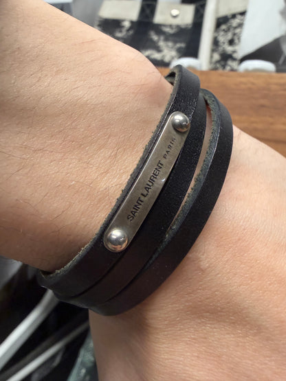 Saint Laurent Triple Wrapped Leather/Silver Bracelet