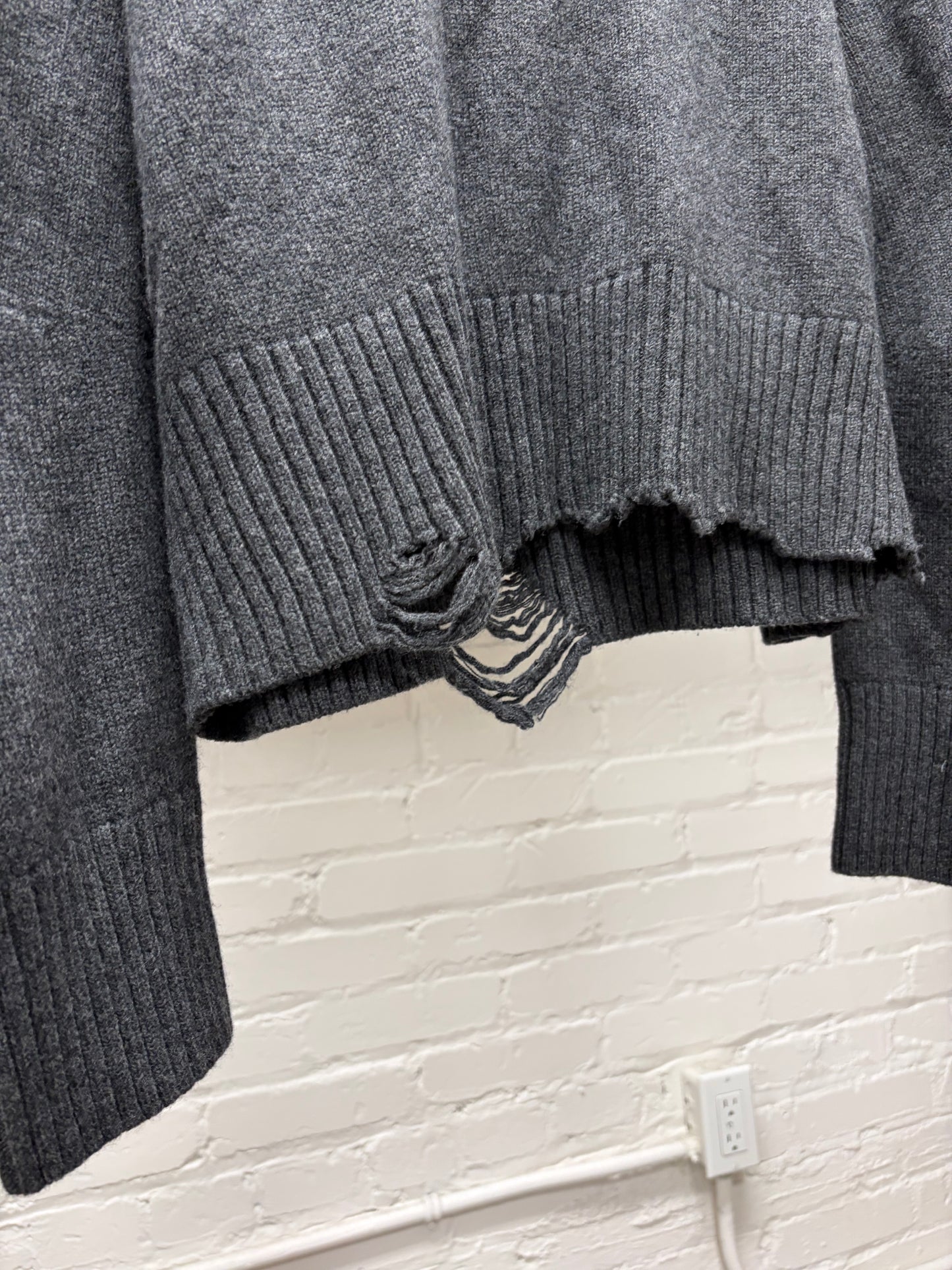 Helmut Lang Cropped Grey Raw Hem Distressed Sweater