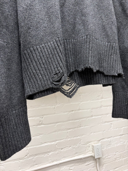 Helmut Lang Cropped Grey Raw Hem Distressed Sweater