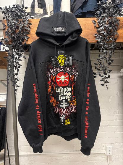 SS2022 Vetements ‘Metal Patched’ Black Oversized Hoodie