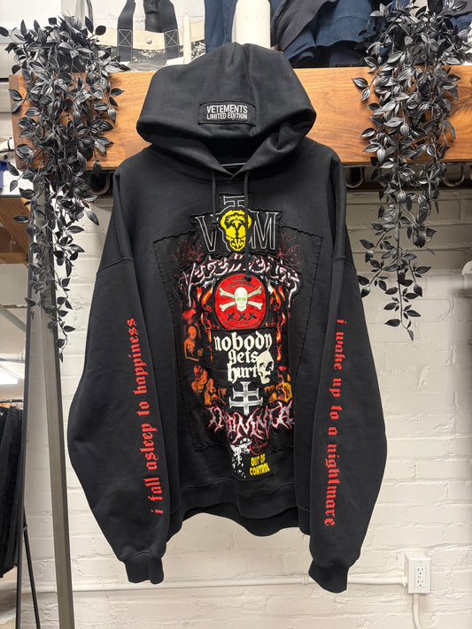 SS2022 Vetements ‘Metal Patched’ Black Oversized Hoodie
