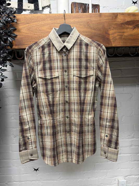 Vintage Dolce & Gabbana Distressed Brown Plaid Button Up Shirt