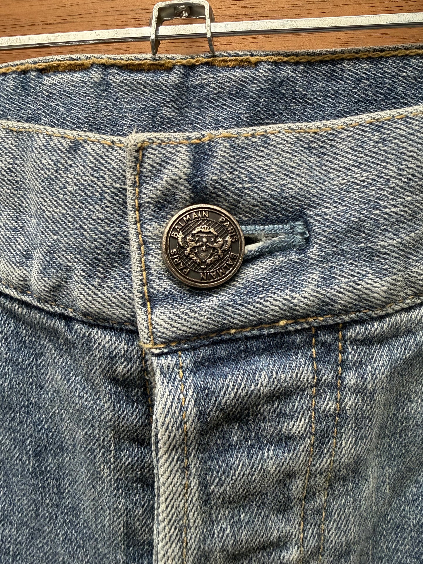 Balmain Distressed Knee Blue Skinny Jeans