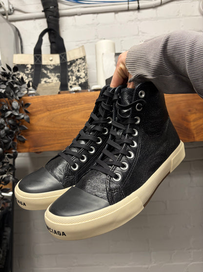 Balenciaga ‘Paris’ Black Leather High Top Sneakers