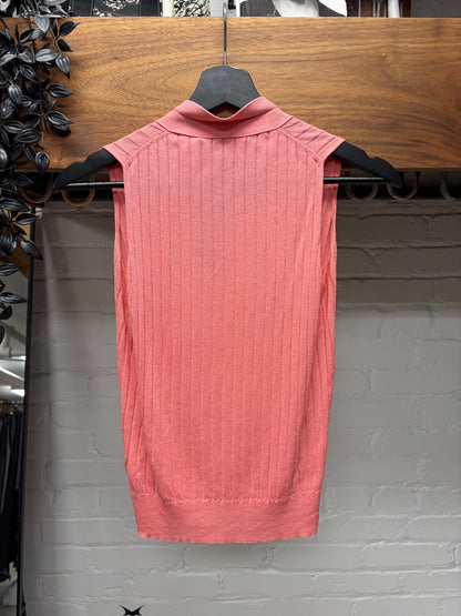 Vintage Gucci Pink Ribbed Knit Sleeveless Sweater with Silver Crest Placket