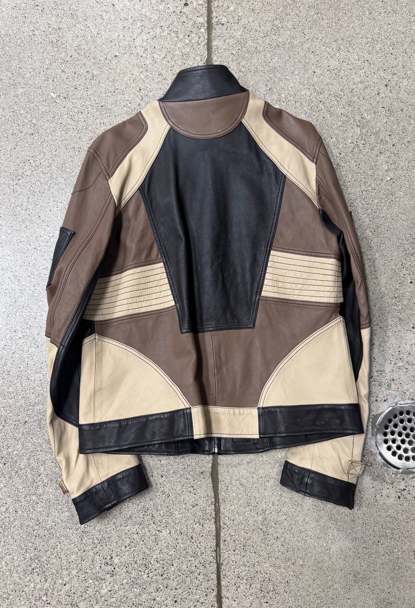 SS2004 Dolce & Gabbana Sheepskin Leather Panelled Brown Moto Jacket