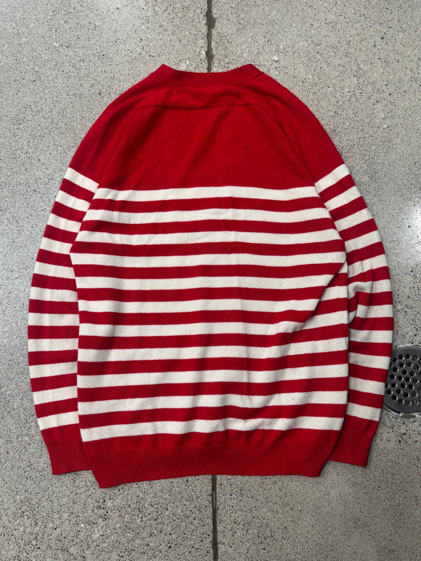 2015 Saint Laurent by Hedi Slimane Wool Red/White Striped Cardigan