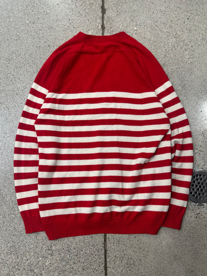 2015 Saint Laurent by Hedi Slimane Wool Red/White Striped Cardigan