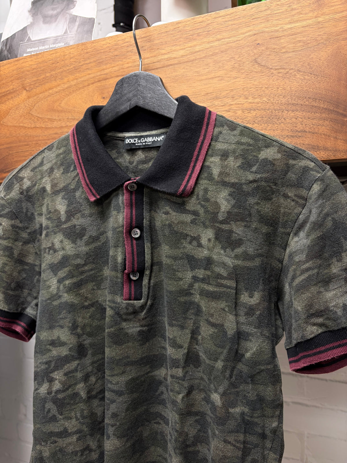 2000s Dolce & Gabbana Camouflage/Red Cotton Polo with Metal Badge