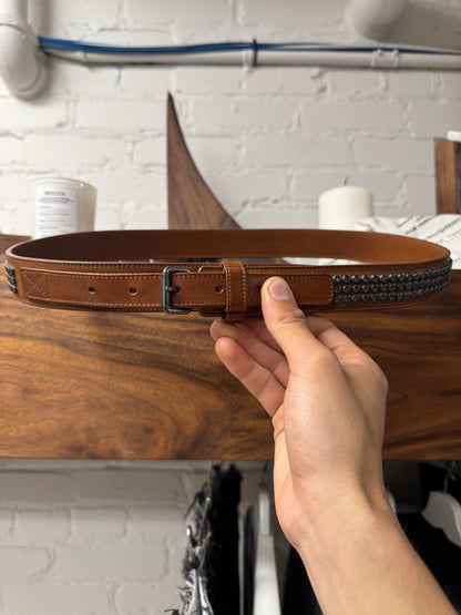 Saint Laurent Leather Studded Brown Calfskin Leather Belt