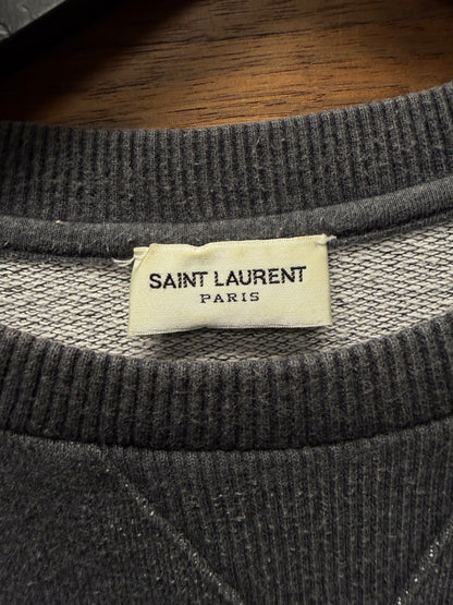 2017 Saint Laurent ‘Lightning Bolt Logo’ Grey Vintage Inspired Graphic Sweatshirt