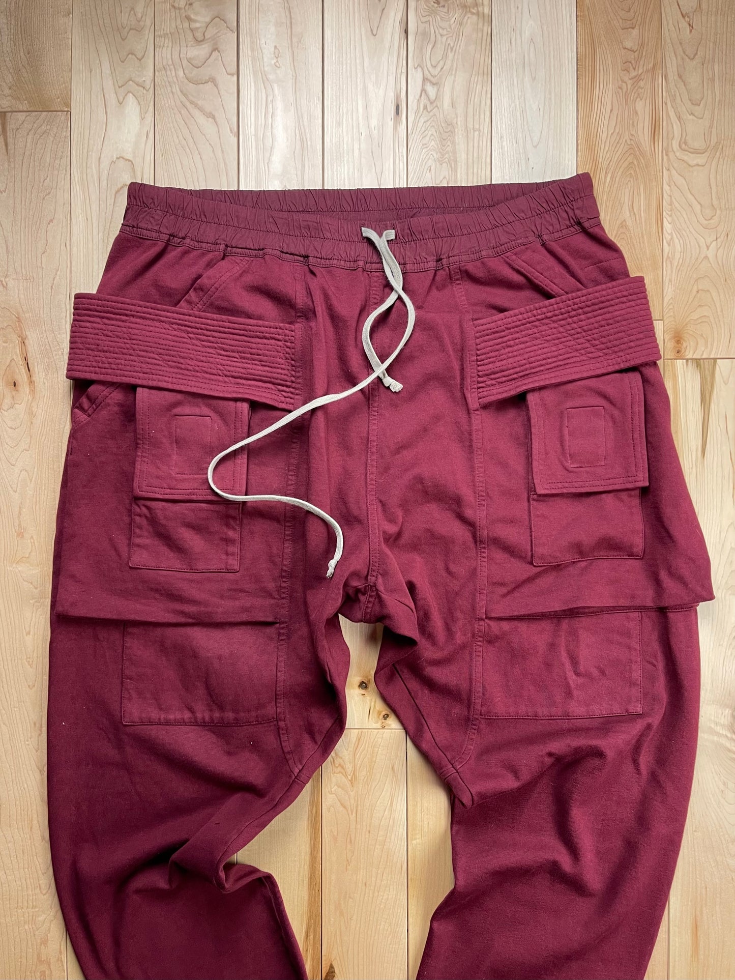 Rick Owens Creatch Red/Cream White Drawstring Cargo Pants