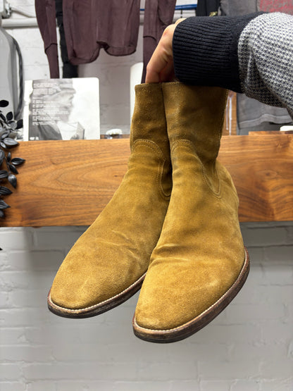 Saint Laurent Brown Suede 'Wyatt' Pointed Toe Chelsea Boots