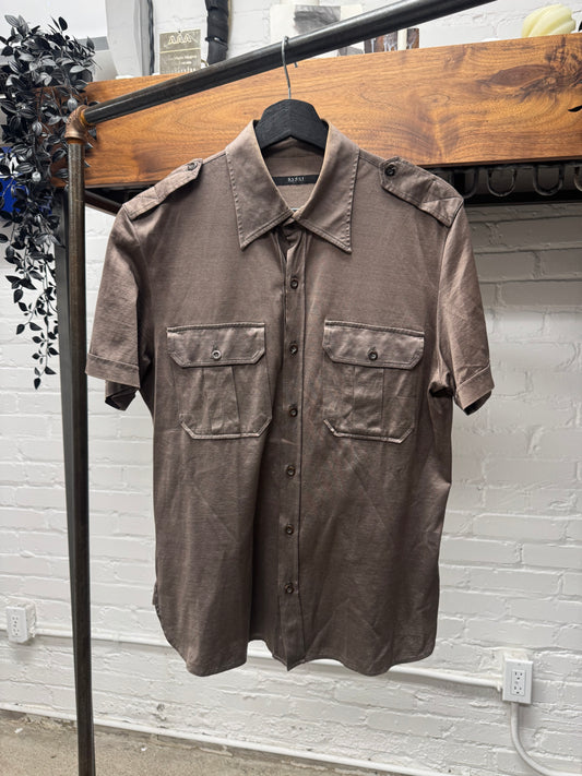 2000s Gucci ‘Epaulette’ Detailed Gloss Brown Short Sleeve Shirt