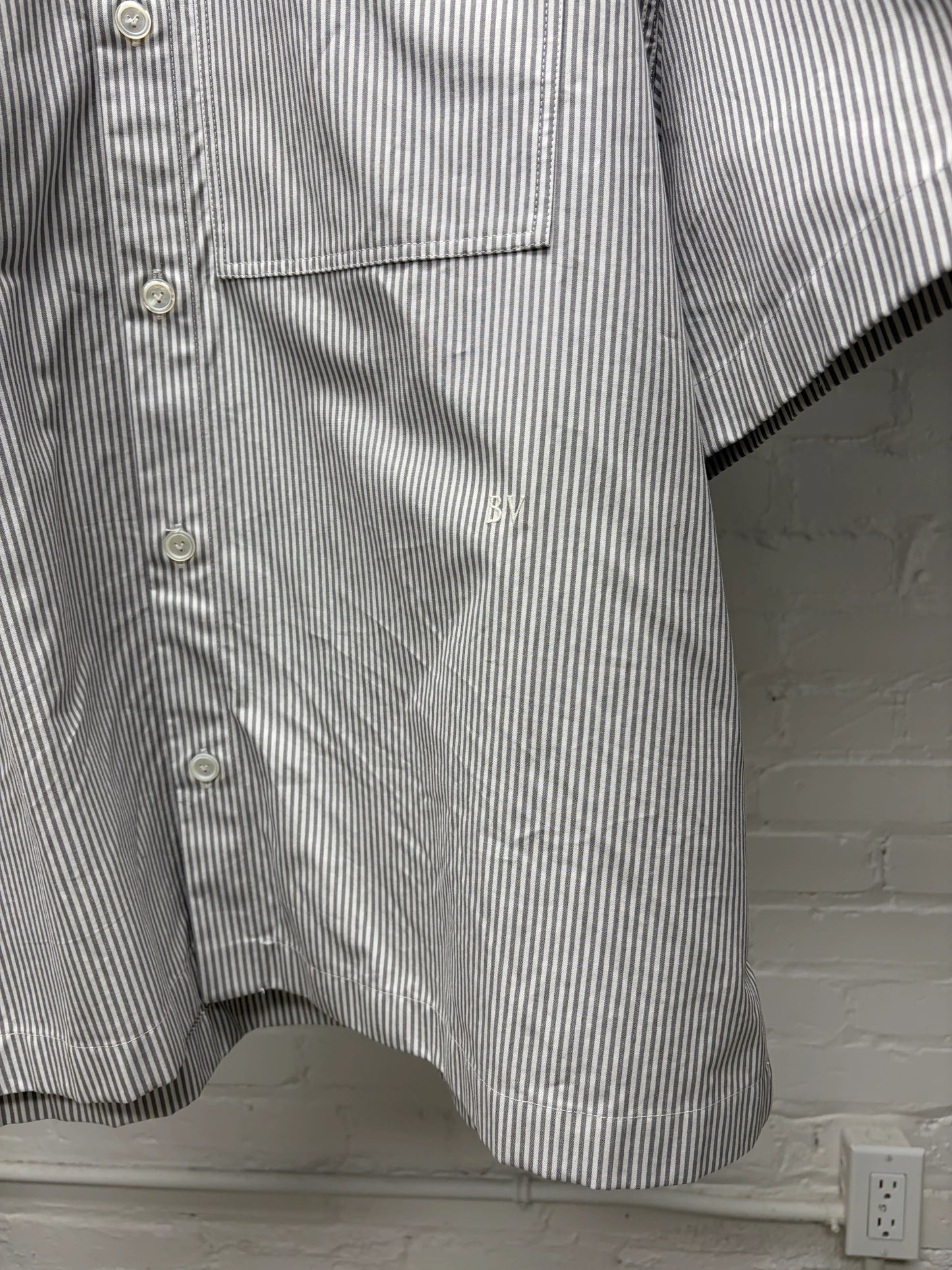 Bottega Veneta Striped Cotton ‘BV’ Minimal Logo Over-shirt