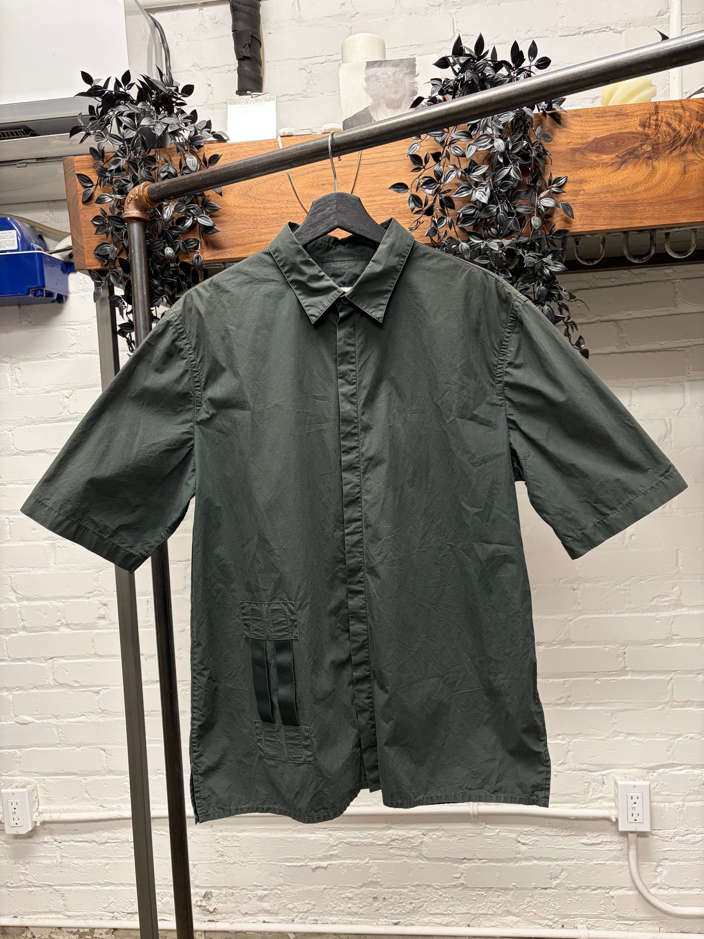 Vintage Helmut Lang Green ‘Military Inspired’ Collared Short Sleeve Top