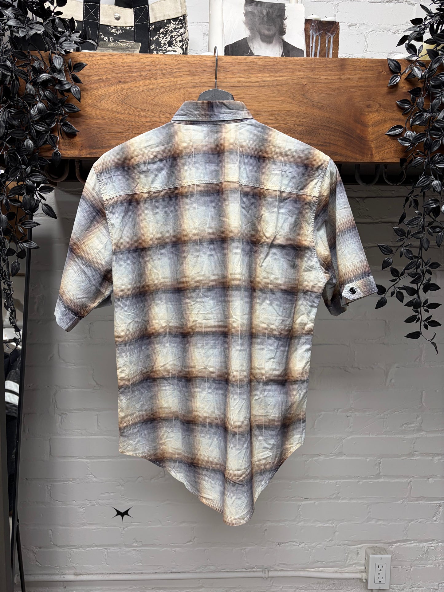 Dior Homme Brown ‘Shadow Plaid’ Embroidered Bee Logo Short Sleeve Flannel Shirt